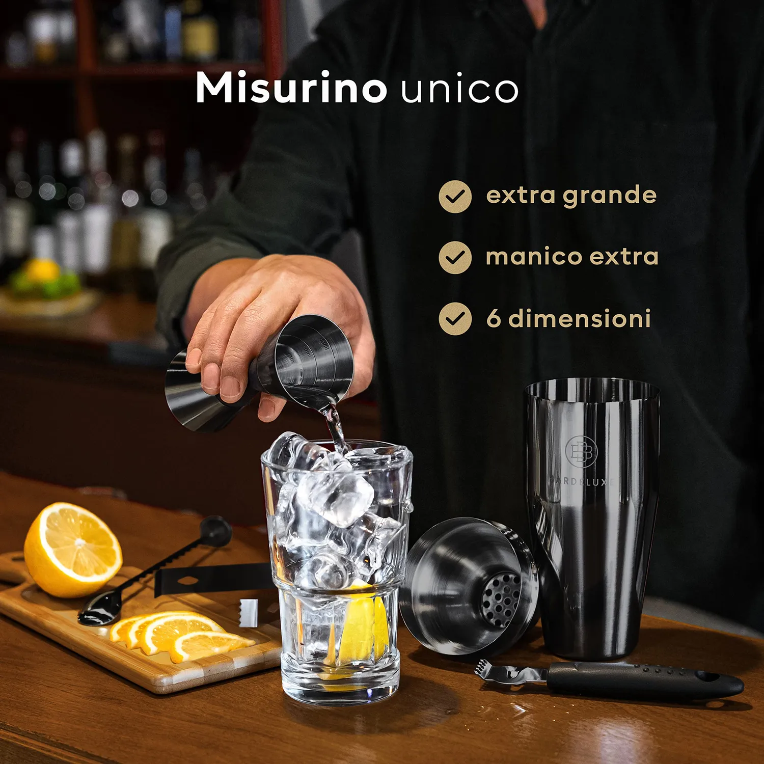 BarDeluxe kit barman 12 pezzi set cocktail nero 750 ml