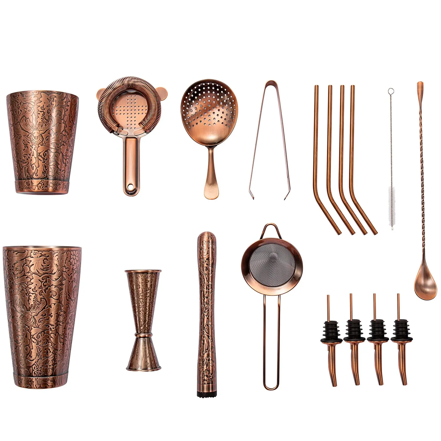 Sky Fish Boston Shaker Set Cocktail 18 Pezzi Oro Rosa Rilievo 3D