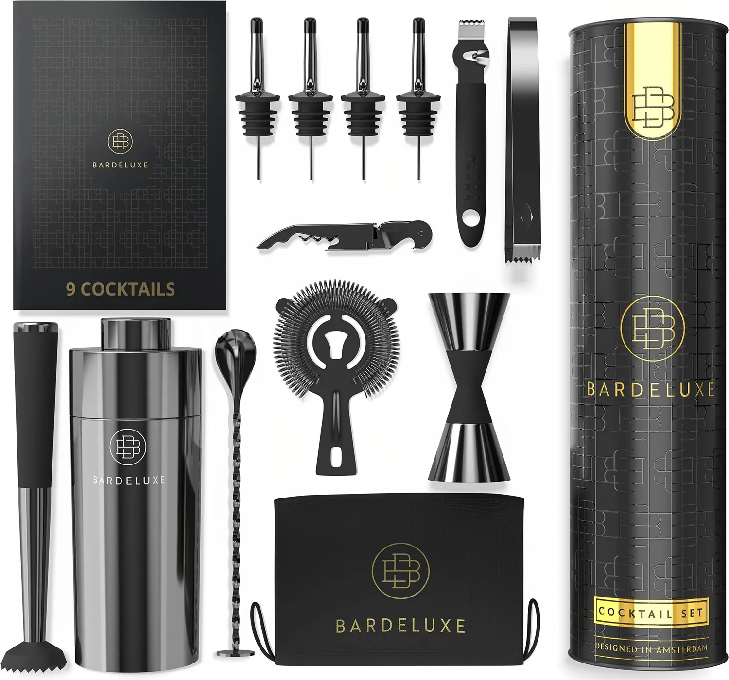 BarDeluxe kit barman 12 pezzi set cocktail nero 750 ml