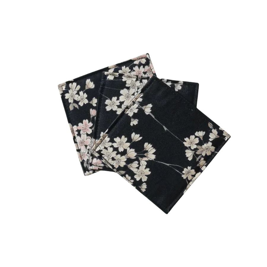 Cocktail Ceremony Fabric Coaster sottobicchiere nero fiori 9x9 cm