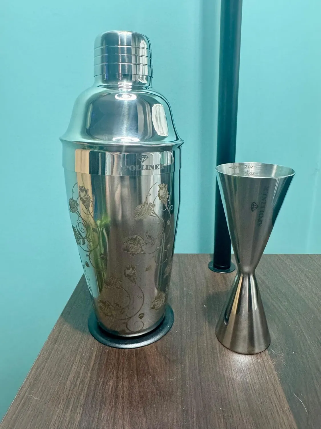 APOLLINER shaker cocktail cobbler 4 pezzi floreale acciaio inox